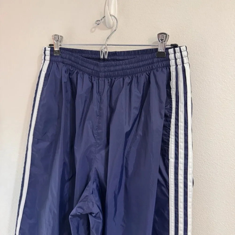 Vintage Y2K Adidas Track Pants Mens L Windbreaker Nylon Blue White Stripe Retro